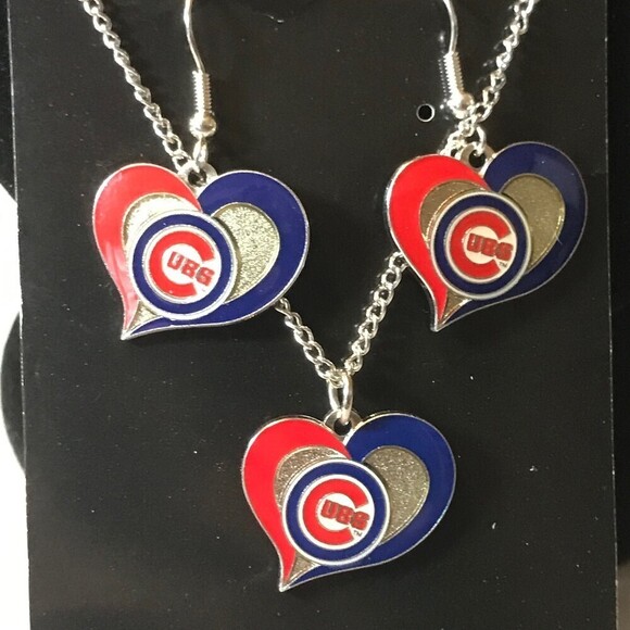 MLB Chicago Cubs Necklace and Earrings Set Baseball Jewelry - Picture 2 of 3